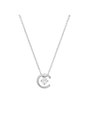 Saffron Lab Created Sterling Silver Moon & Star Inspired Moissanite Necklace 0.5 CTTW, 18 in