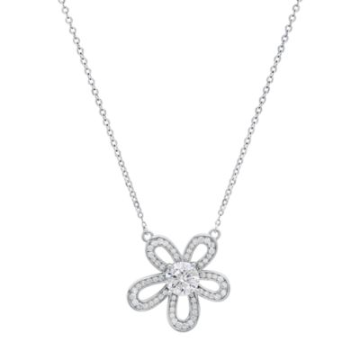 Saffron Lab Created Sterling Silver Moissanite Diamond Flower Necklace 1 CTTW, 18 in