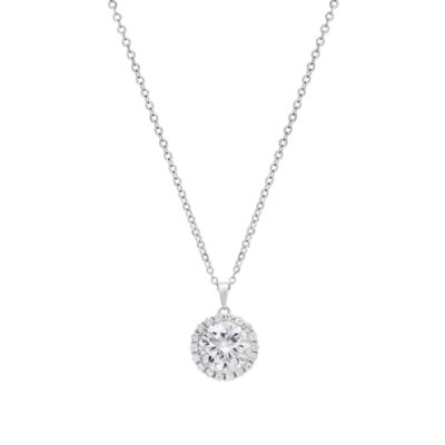 Saffron Lab Created Sterling Silver Moissanite Diamond Round Halo Pendant Necklace (2 CTTW), 18 in