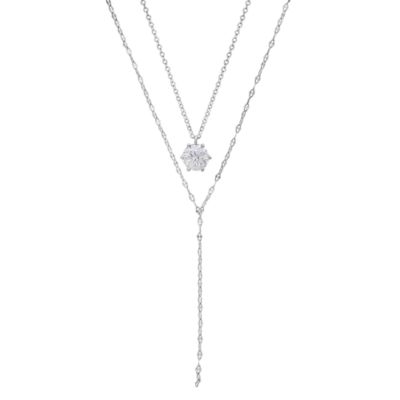 Saffron Lab Created Sterling Silver 6 Prong Moissanite Diamond Layered Necklace 1 CTTW, 18 in