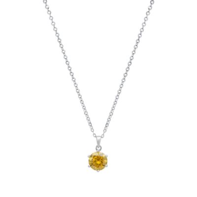 Saffron Lab Created Sterling Silver Yellow Moissanite Diamond Pendant Necklace 1 CTTW, 18 in