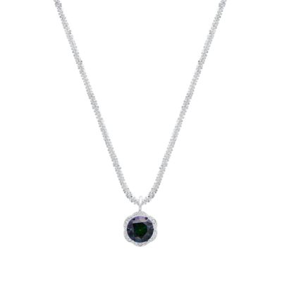Saffron Lab Created Sterling Silver Rainbow Moissanite Diamond Halo Pendant Necklace 1 CTTW, 18 in
