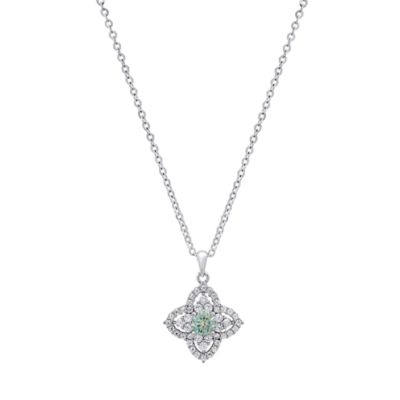 Saffron Lab Created Sterling Silver .5 CTTW Turquoise Moissanite Diamond Pendant Necklace, 18 in