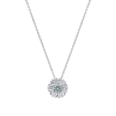 Saffron Lab Created Sterling Silver Floral Cluster Moissanite Diamond Pendant Necklace 2 CTTW, 18 in