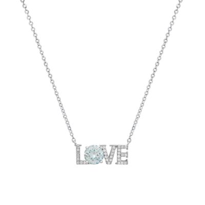 Saffron Lab Created Sterling Silver LOVE Turquoise Moissanite Diamond Pendant Necklace 1 CTTW, 18 in