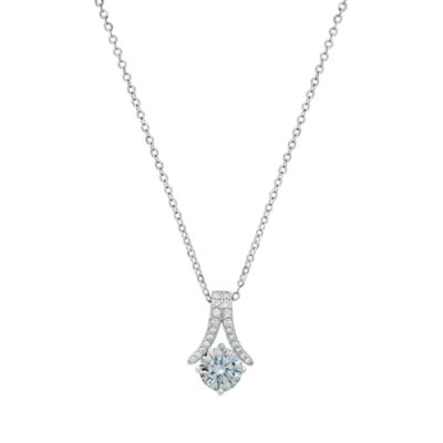 Saffron Lab Created Sterling Silver Arch Turquoise Moissanite Diamond Pendant Necklace 1 CTTW, 18 in