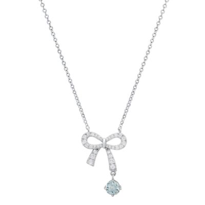 Saffron Lab Created Sterling Silver Bow Drop Turquoise Moissanite Diamond Necklace .5 CTTW, 18 in