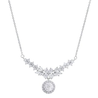 Saffron Lab Created Sterling Silver Moissanite Diamond Floral Drop Necklace 3 CTTW, 18 in