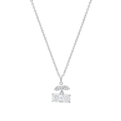 Saffron Lab Created Sterling Silver Moissanite Diamond Twin Cherry Pendant Necklace 1 CTTW, 18 in