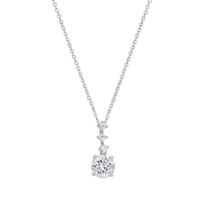 Saffron Lab Created Sterling Silver Moissanite Diamond Graduating Drop Pendant Necklace 2 CTTW, 18 in