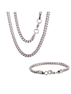 Iron Saints Men's 5mm Box Chain Link Stainless Steel Necklace Bracelet Set (Silver), Silver, 24 in
