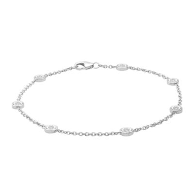 Diamond Essentials Lab Created 0.25 CTW Round Lab-Grown Diamond Sterling Silver Bezel Bracelet, White, 7.5 in