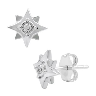 Diamond Essentials Lab Created Lab-Grown Diamond Accent Sterling Silver Star Stud Earrings, White