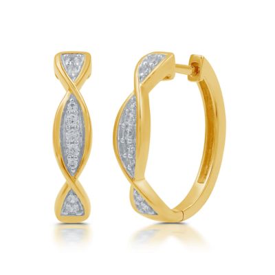 Diamond Essentials Lab Created 0.25 CTW Lab-Grown Diamond Women's Yellow Gold Plated Twist Hoop Earrings