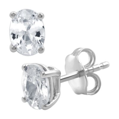 Diamond Essentials Lab Created 1.00 CTW Oval Cut Lab-Grown Diamond Sterling Silver Stud Earrings, White