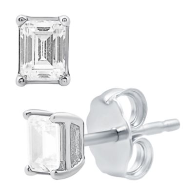 Diamond Essentials Lab Created 0.50 CTW Emerald Cut Lab-Grown Diamond Sterling Silver Stud Earrings