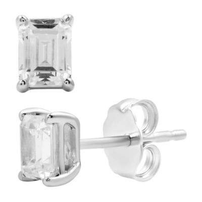 Diamond Essentials Lab Created 1.00 CTW Emerald Cut Lab-Grown Diamond Sterling Silver Stud Earrings