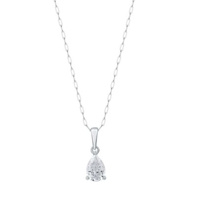 Diamond Essentials Lab Created 0.50 CTW Pear Cut Lab-Grown Diamond Solitaire Sterling Silver Pendant, White, 18 in