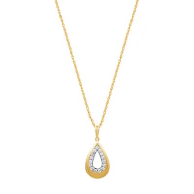 Diamond Essentials Lab Created 0.25 CTW Lab-Grown Diamond Yellow Gold Over Silver Pear Shaped Halo Pendant, 18 in