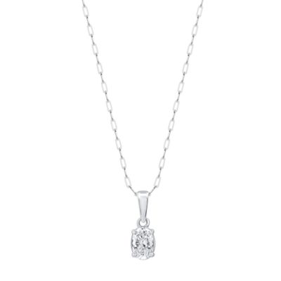 Diamond Essentials Lab Created 0.50 CTW Oval Cut Lab-Grown Diamond Solitaire Sterling Silver Pendant, White, 18 in