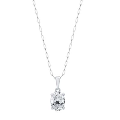 Diamond Essentials Lab Created 1.00 CTW Oval Cut Lab-Grown Diamond Solitaire Sterling Silver Pendant, White, 18 in