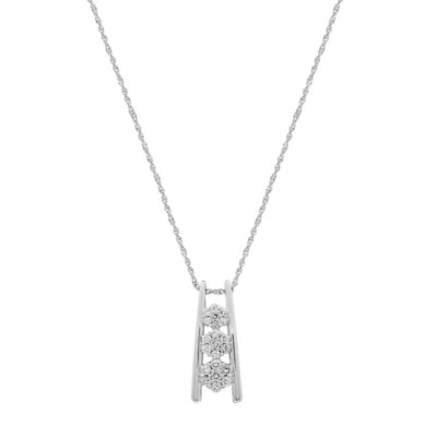 Diamond Essentials Lab Created 0.25 CTW Round Lab-Grown Diamond Sterling Silver Flower Shaped Pendant, White