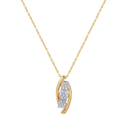 Diamond Essentials Lab Created 0.25 CTW Round Lab-Grown Diamond Yellow Gold Over Silver Curved Flower Shaped Pendant, 18 in