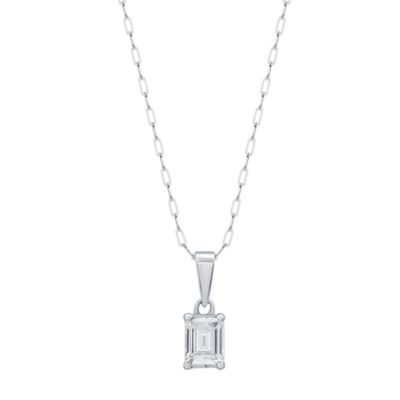 Diamond Essentials Lab Created 0.50 CTW Emerald Cut Lab-Grown Diamond Solitaire Sterling Silver Pendant