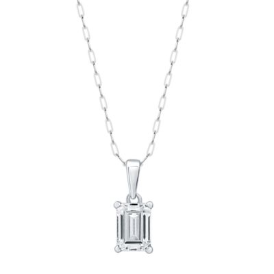 Diamond Essentials Lab Created 1.00 CTW Emerald Cut Lab-Grown Diamond Solitaire Sterling Silver Pendant