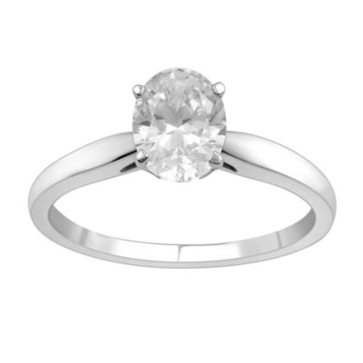 Diamond Essentials Lab Created 1.00 CTW Oval Cut Lab-Grown Diamond Solitaire Sterling Silver Ring, White, 7