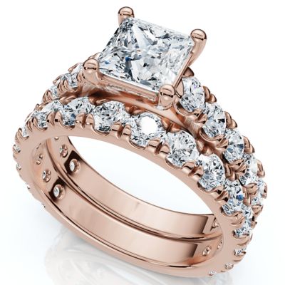 Pompeii Lab Created Certified 3Ct Princess Cut Diamond Engagement Ring Set 14k Gold Lab Grown