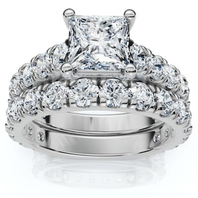 Pompeii Lab Created Certified 3Ct Princess Cut Diamond Engagement Ring Set 14k Gold Lab Grown