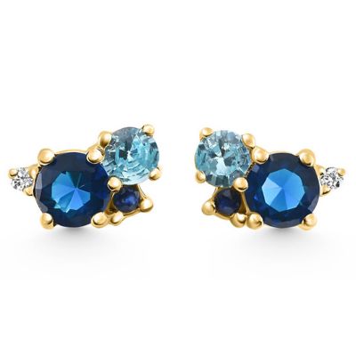 Pompeii Lab Created 4Ct Diamond & Blue Gemstone Hydrangea Bouquet Earrings Studs 14k Gold Lab Grown
