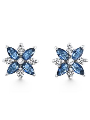 Pompeii Lab Created .60Ct Petal Marquise Created Blue Sapphire Diamond Earrings White Gold Lab Grown