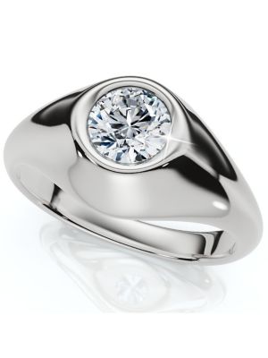 Pompeii Lab Created Mens Solitaire Round Diamond Ring 1Ct Anniversary Pinky Ring 14k Gold Lab Grown, White, 6