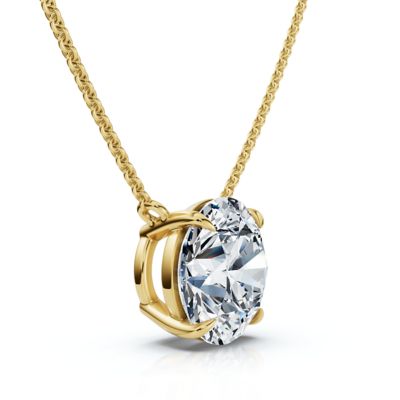 Pompeii Lab Created 1 1/2Ct Round Cut Solitaire Diamond Pendant 14k Gold Women's 18" Chain Lab Grown, Yellow, 18 in