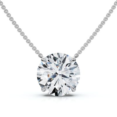 Pompeii Lab Created 2Ct Round Cut Diamond Solitaire Pendant 14k Gold 18" Women's Necklace Lab Grown, White, 18 in