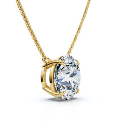 Pompeii Lab Created 2Ct Round Cut Diamond Solitaire Pendant 14k Gold 18" Women's Necklace Lab Grown, Yellow, 18 in
