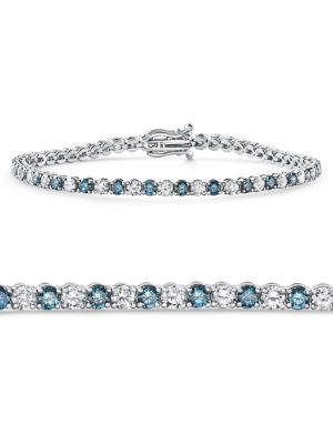 Pompeii Lab Created 5Ct Blue & White Diamond Tennis Bracelet 14k Gold Lab Grown 7"