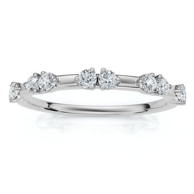 Pompeii Lab Created 1/5Ct Unique Alternating Diamond Wedding Band 14k White Gold Lab Grown, 8