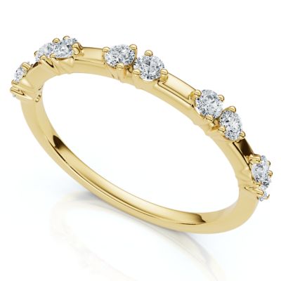 Pompeii Lab Created 1/5Ct Unique Alternating Diamond Wedding Band 14k White Gold Lab Grown, Yellow, 7.5