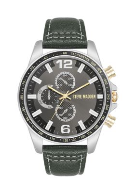 Steve Madden Men's Modern Gray Faux Leather and Two-Tone Alloy Metal Watch