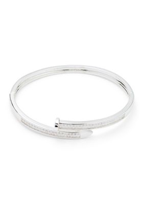 Belk Silverworks Fine Silver Plated Clear Cubic Zirconia Nail Bangle Bracelet