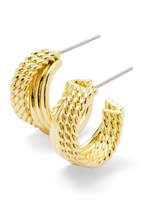 Belk Silverworks Gold Plated Plain Textured Huggie Earrings