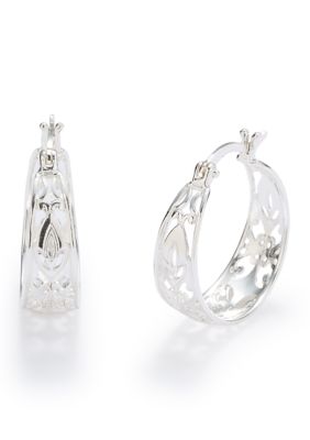 Belk Silverworks Silver Plated Filigree Wide Hoop Earrings
