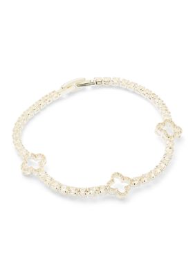 Belk Silverworks Fine Plated Cubic Zirconia Clover Tennis Bracelet, Silver, 8 in