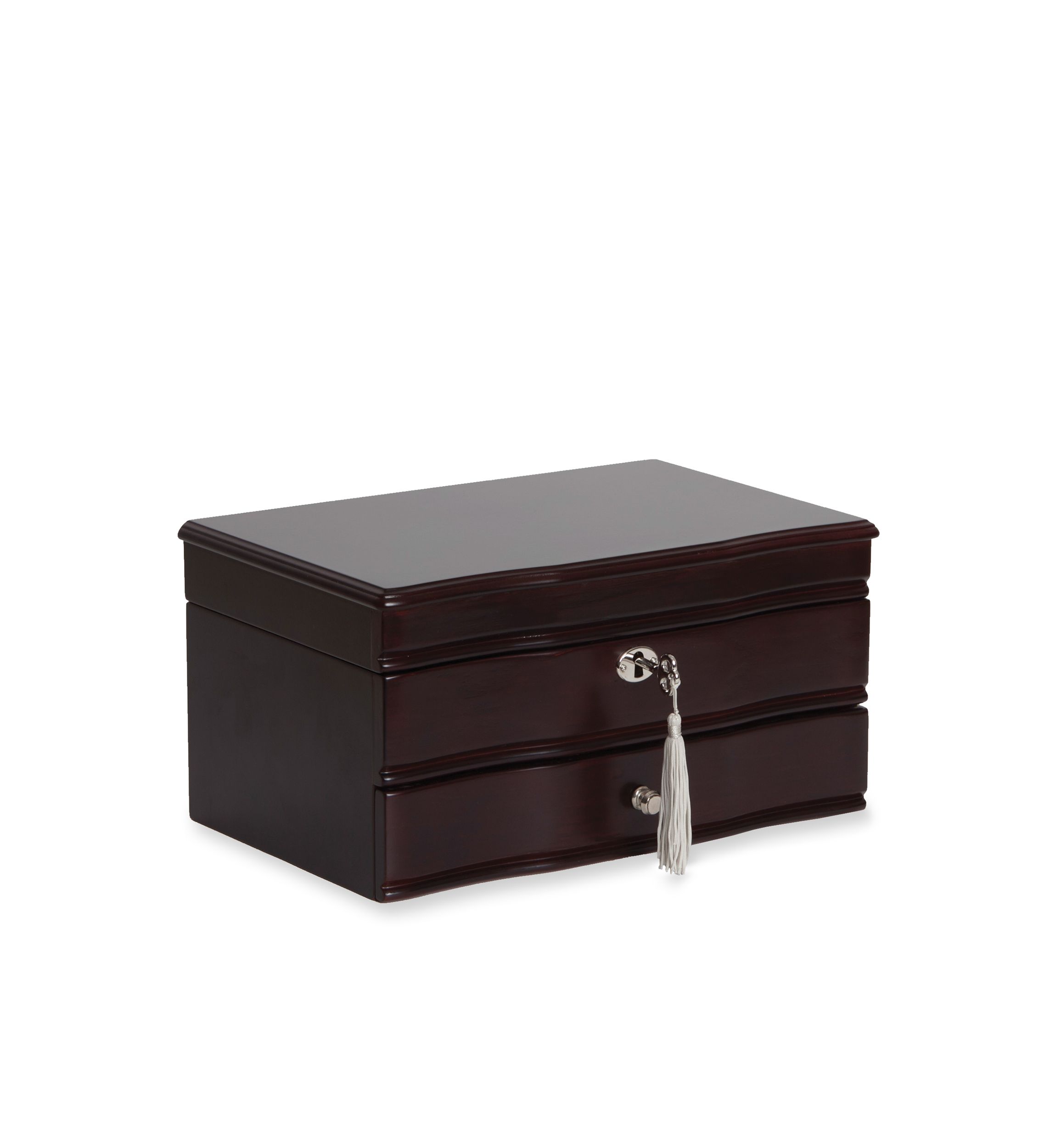 Davina Locking Wooden Jewelry Box in Mahogany Finish