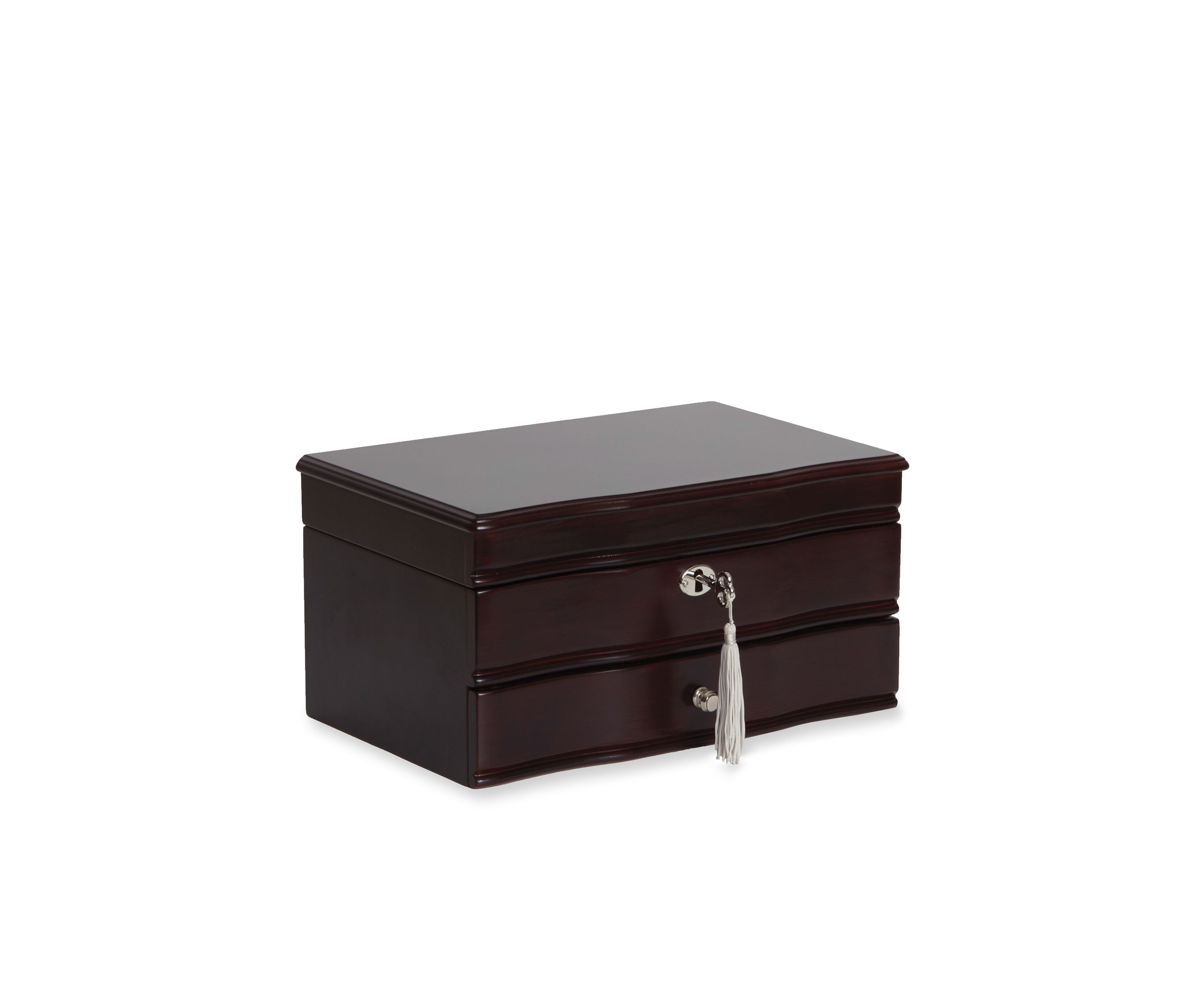 Davina Locking Wooden Jewelry Box in Mahogany Finish