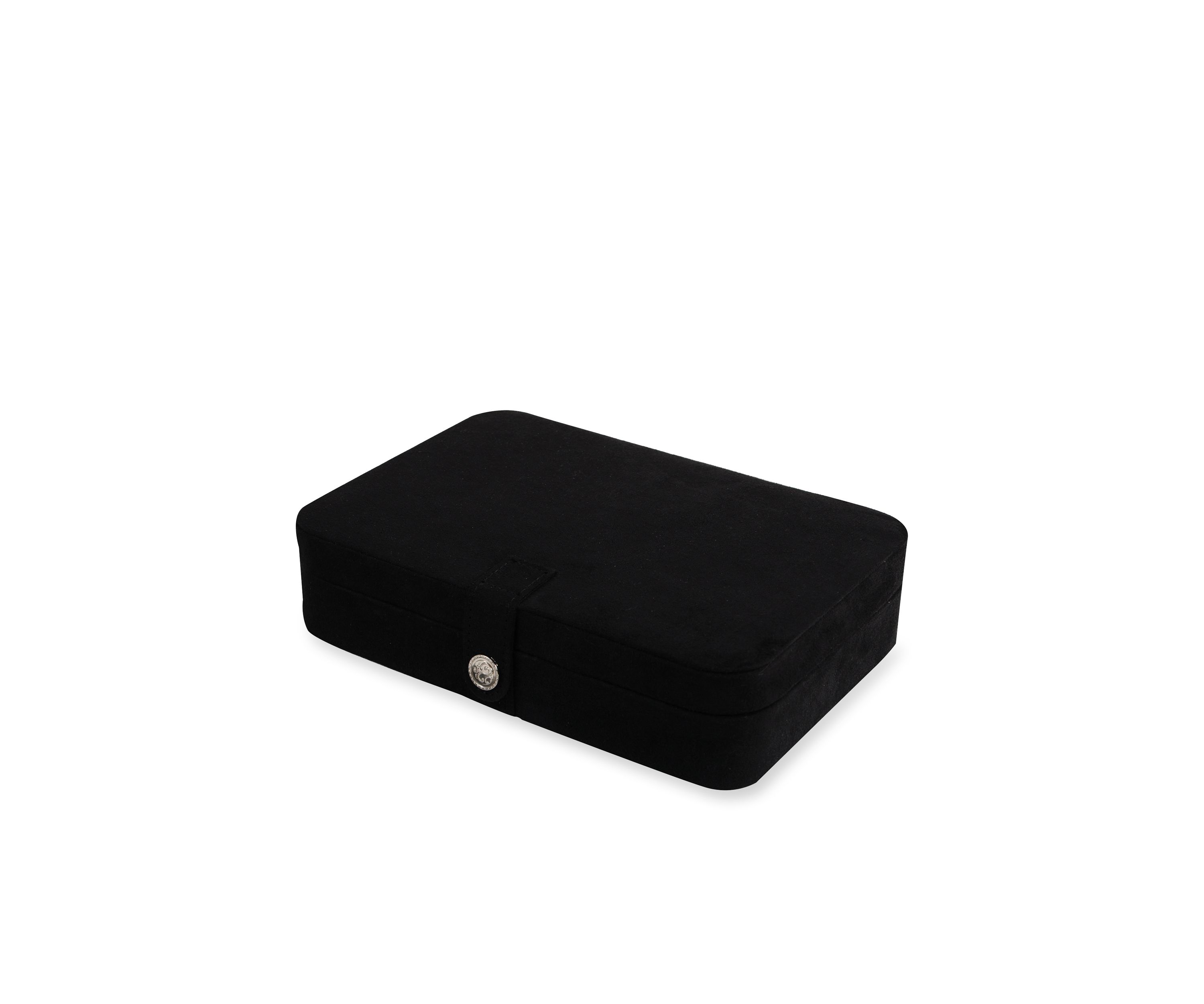 Maria Plush Fabric Jewelry Box and Ring Case with Twenty-Four Sections in Black - Online Only