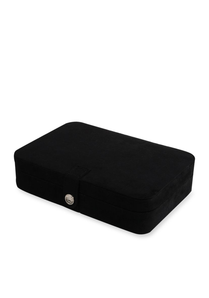 Maria Plush Fabric Jewelry Box and Ring Case with Twenty-Four Sections in Black - Online Only